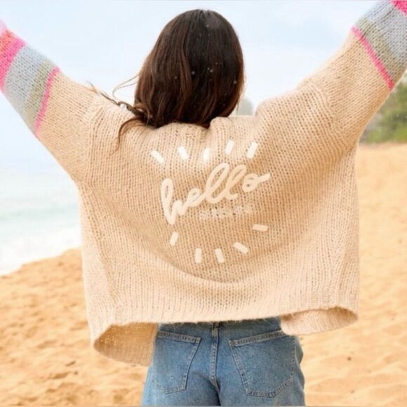 Saltwater Luxe - Hello Sunshine Cardigan in beige and stripes. NWT  XS - Picture 1 of 10
